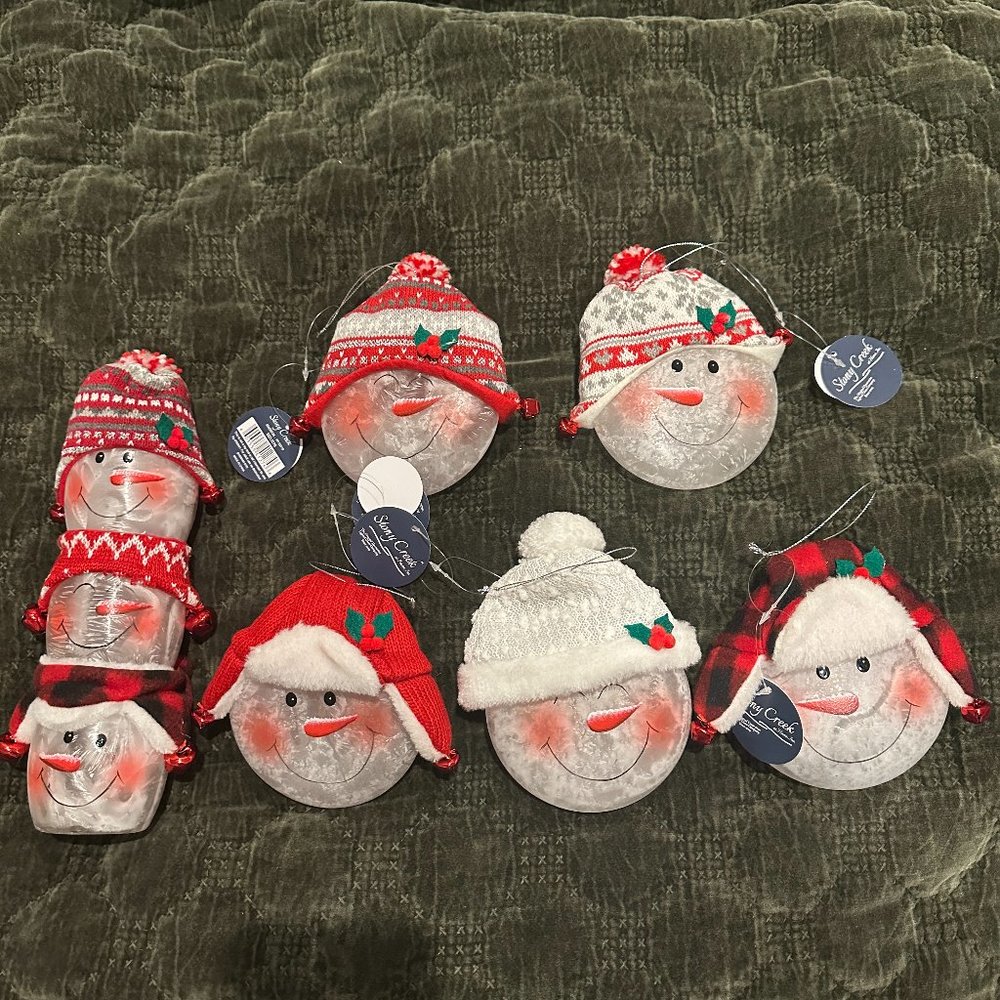Stony Creek Glass Snowmen Ornaments & Plug-in Light Snowman Glass Lamp - NWT